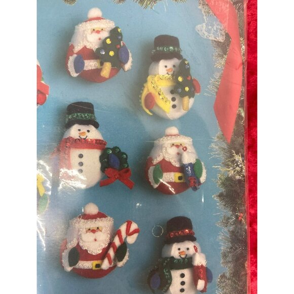 Bucilla Roly Poly Santa and Snowmen Set of 12 Ornaments Felt #83140 - Picture 4 of 9